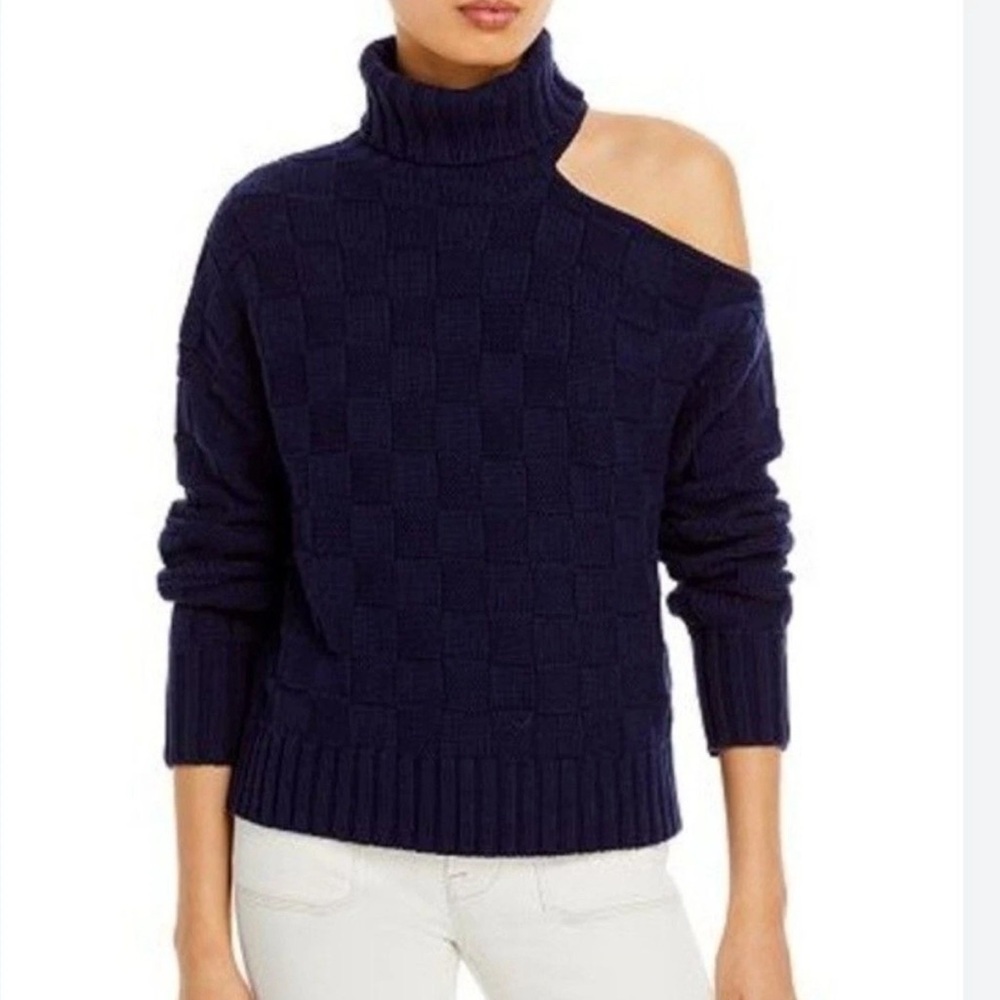 STAUD Rocky Cold Shoulder Blue Basket Weave
Turtleneck Sweater Size Small